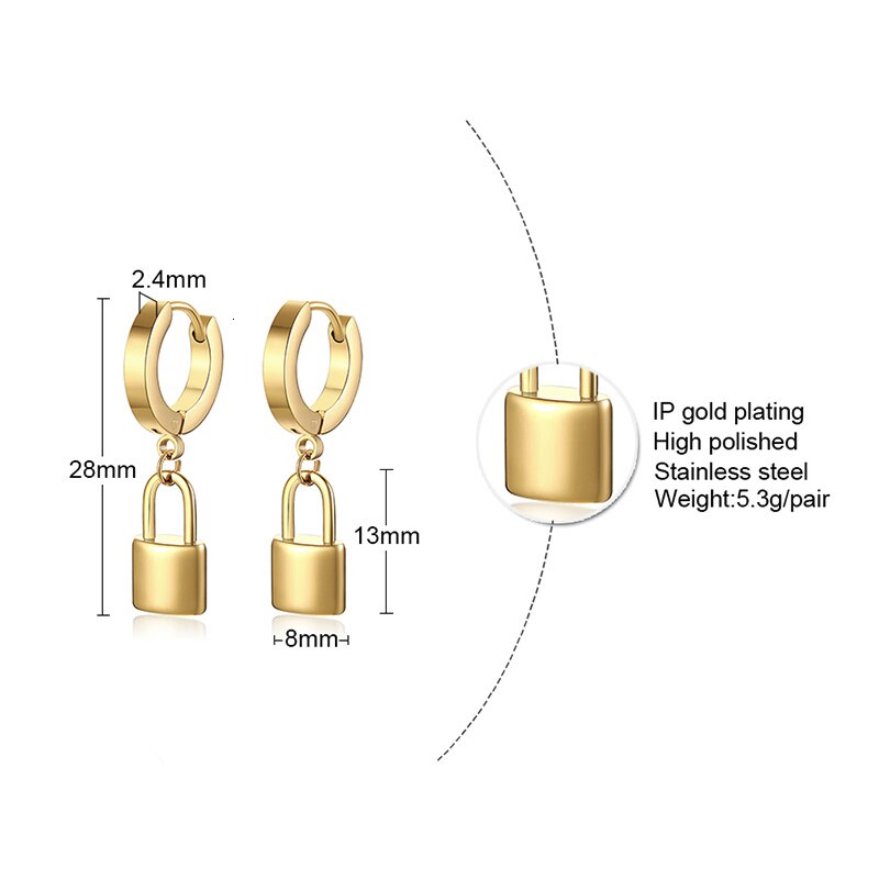 PADLOCK HOOP METALLIC STAINLESS STEEL EARRINGS FOR MEN