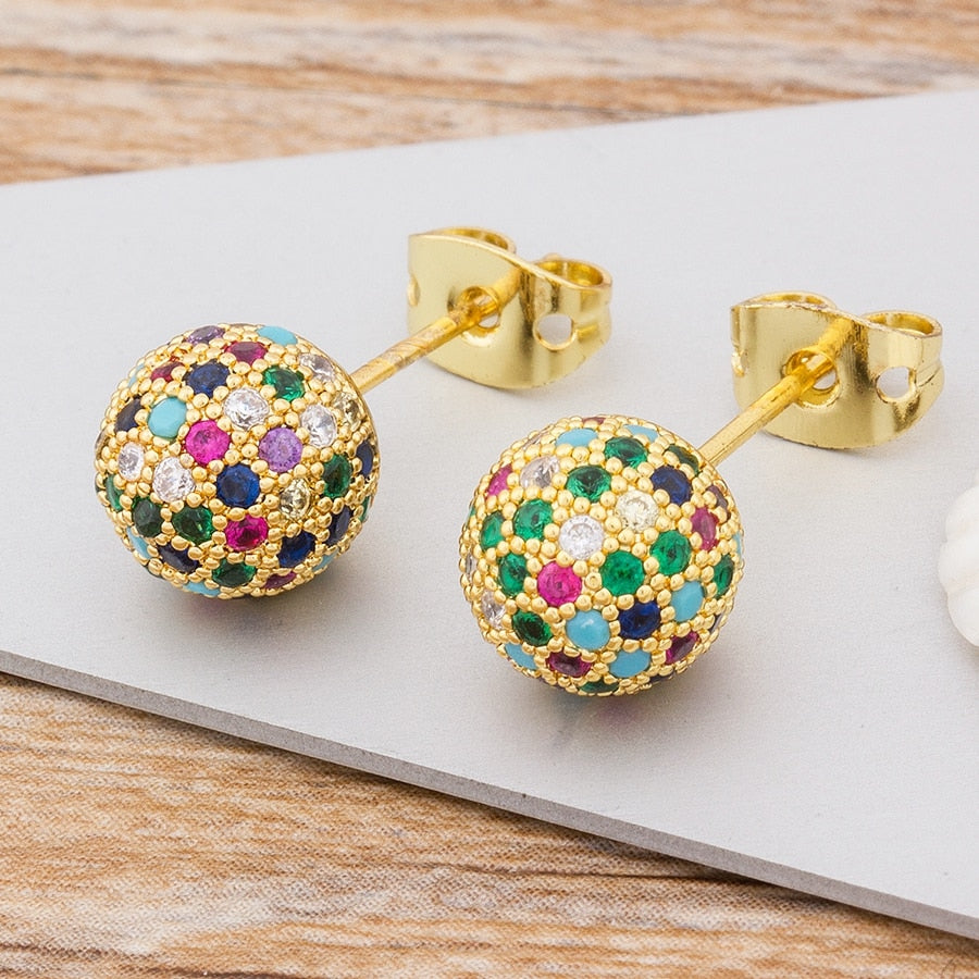 Ball Shape Colorful Crystal Stud Earrings