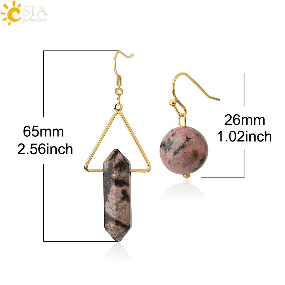 Crystal Hexagonal Dangle Semi Precious Stone Earrings