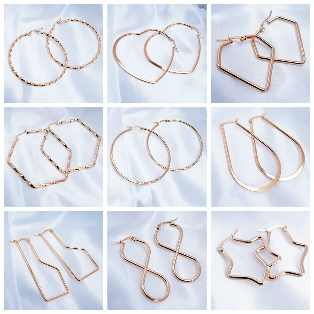 Big Gold Hoops shapes Stainless Steel Earrings 30mm/40mm/50mm