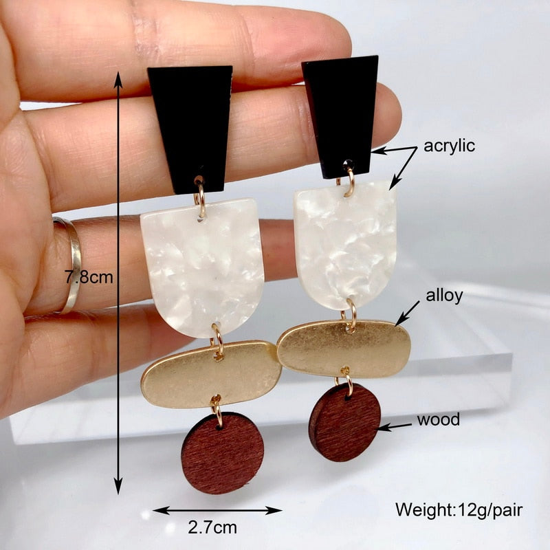 Fashion Acrylic Wood Alloy Long Dangle Earrings