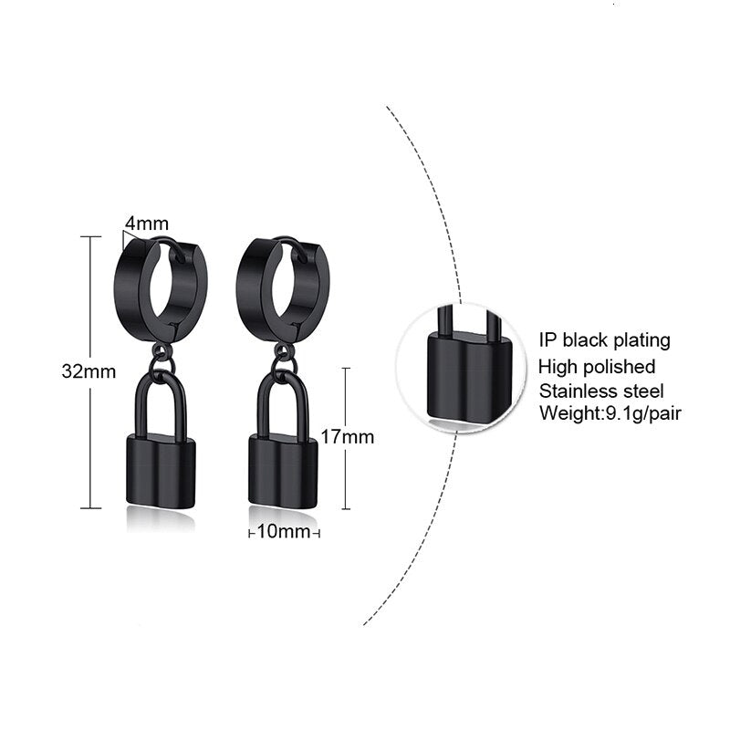 PADLOCK HOOP METALLIC STAINLESS STEEL EARRINGS FOR MEN