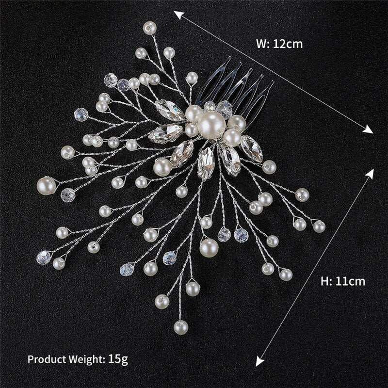 Handmade Crystal Barrette Pearl Hair Combs Ornament Bridal Hairpins