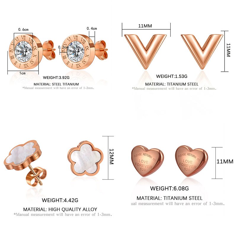 Luxury Geometric Crystal Stainless Various Styles Steel Stud Earrings