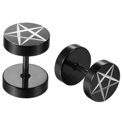 Stainless Steel Barbell Dumbbell Pentagram Studs Earrings