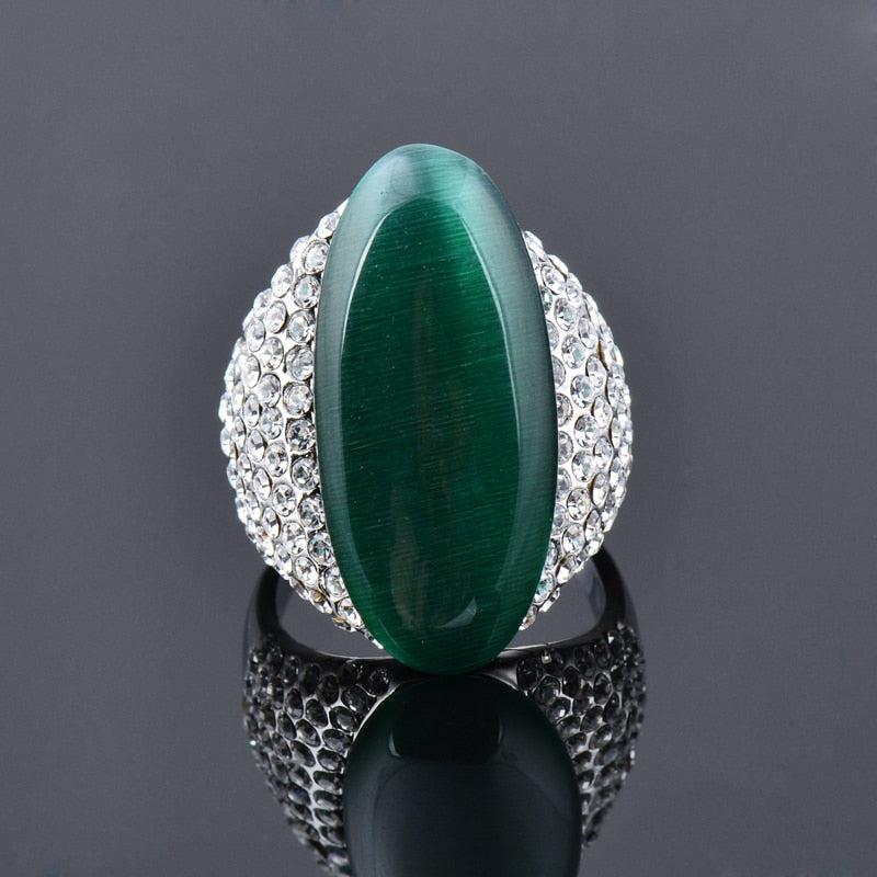 Vintage Big Black & Green Opal Stone Shuttle Rings