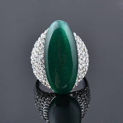 Vintage Big Black & Green Opal Stone Shuttle Rings