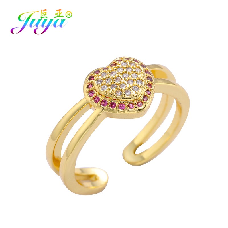 Luxury 18K Gold colour Plated Open Circle Adjustable Size Enamel Love Heart Rings