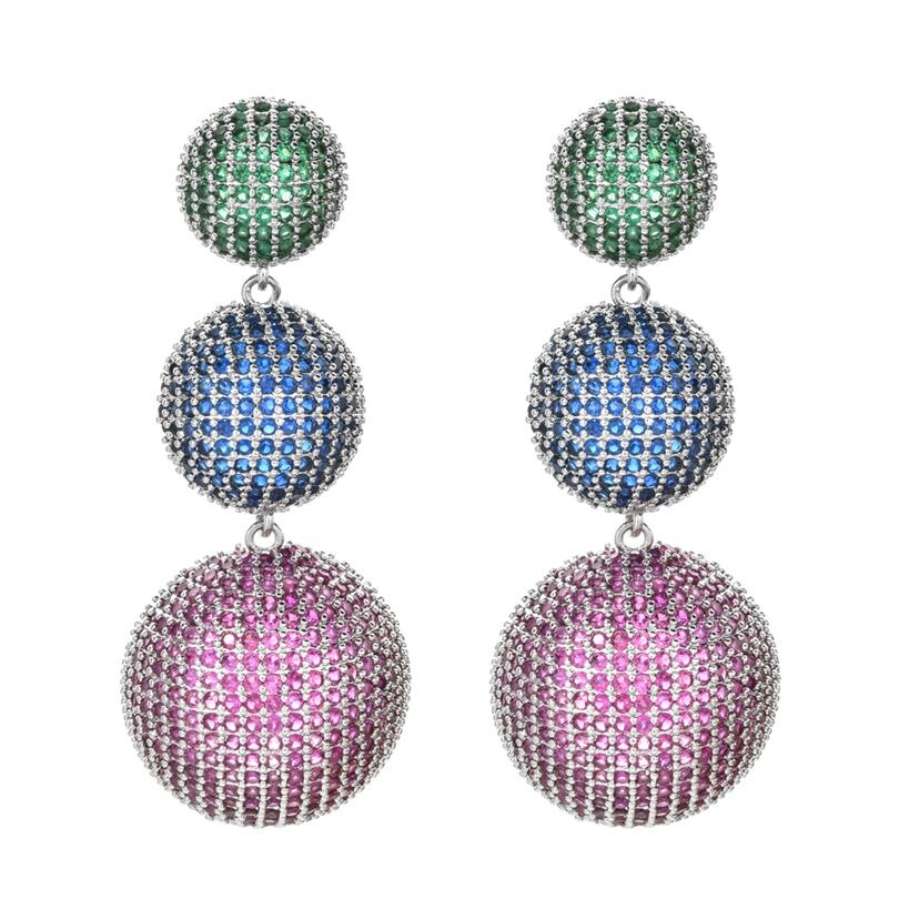 Temperament long tassel semicircle Cubic zirconia earrings 2 colours