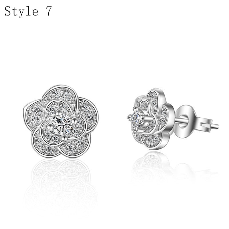 925 Sterling Silver with Zircon Stone Various Stud Earrings