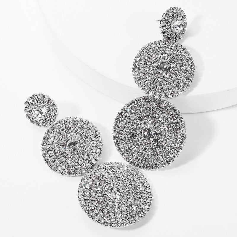 Sparkling Rhinestone Flower Drop Statement Earrings