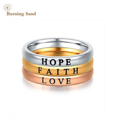 Stainless Steel Engraved Love Hope Faith Letter Rings