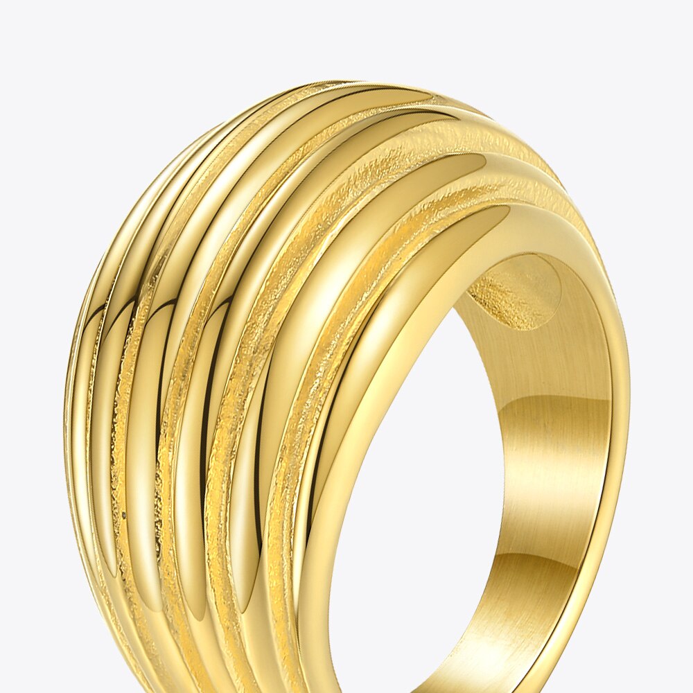 Chunky Lines Gold Color Elegant Stainless Steel Ring