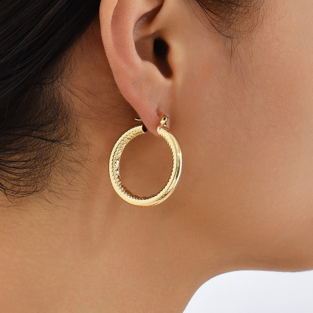 Geometric Hoop Texture Twisted Chunky Earring