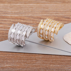 Luxury Adjustable Crystal Multilayered Rings - High Quality Gold Plated