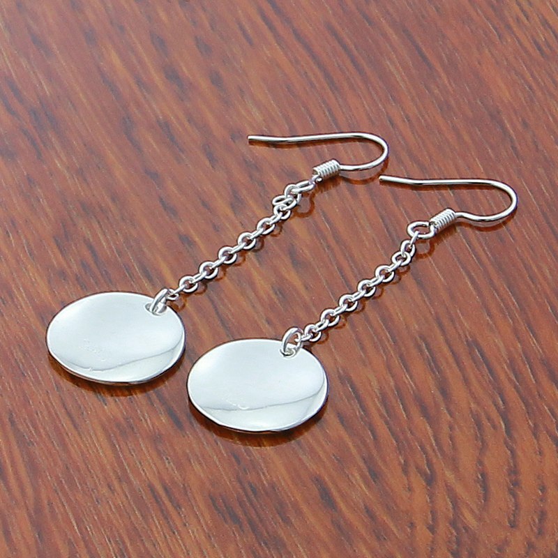 Smooth Bump Round Long Drop Earrings 925 Sterling Silver