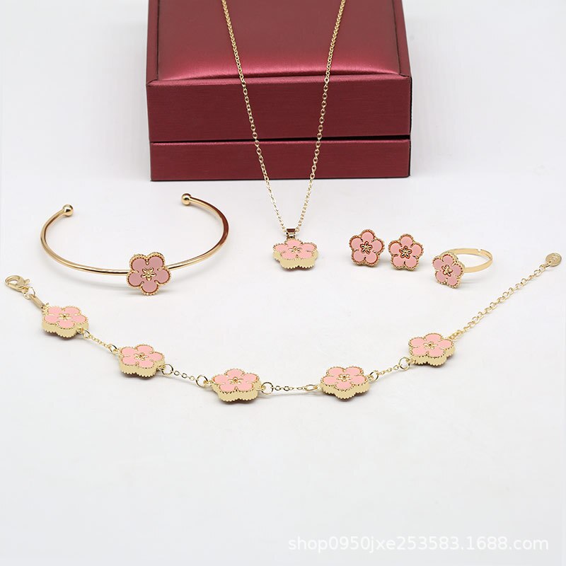 Elegant 5pcs/set Butterfly, Flower, Heart Shape Earrings Necklace Ring & Bracelet