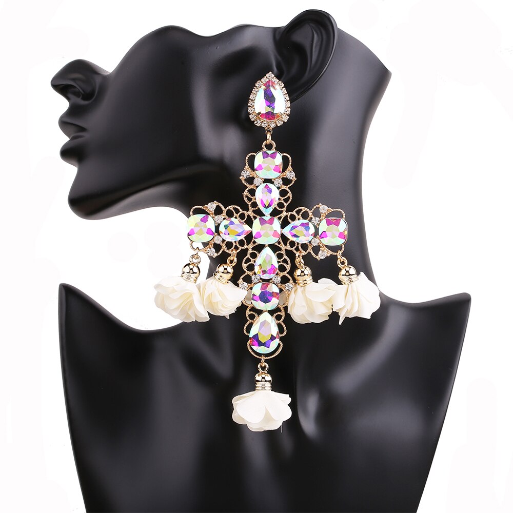 Long Statement Tassel Rhinestone Drop Earrings