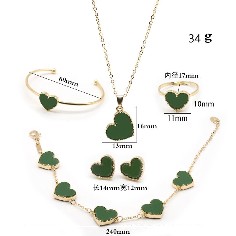 Elegant 5pcs/set Butterfly, Flower, Heart Shape Earrings Necklace Ring & Bracelet