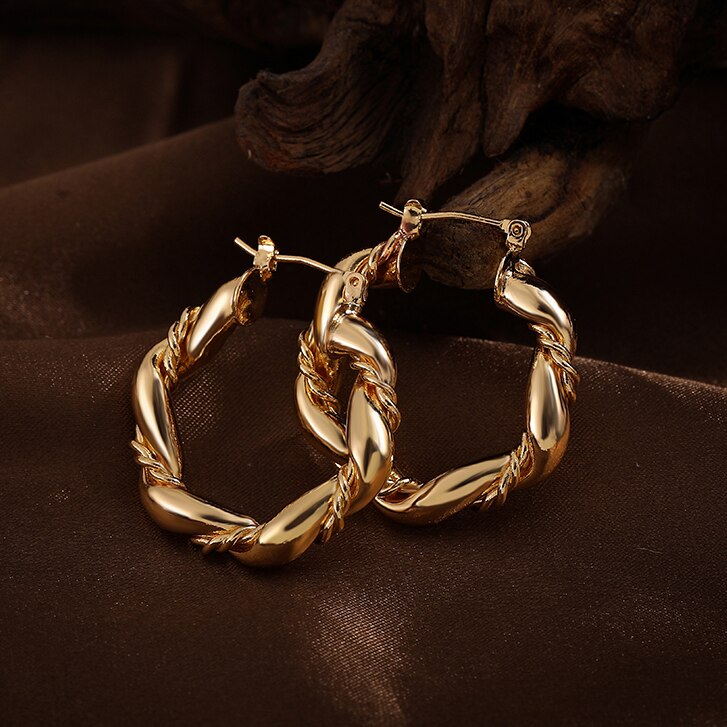 Geometric Hoop Texture Twisted Chunky Earring