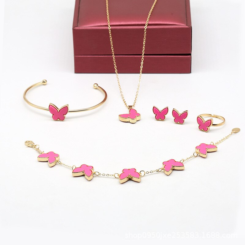 Elegant 5pcs/set Butterfly, Flower, Heart Shape Earrings Necklace Ring & Bracelet