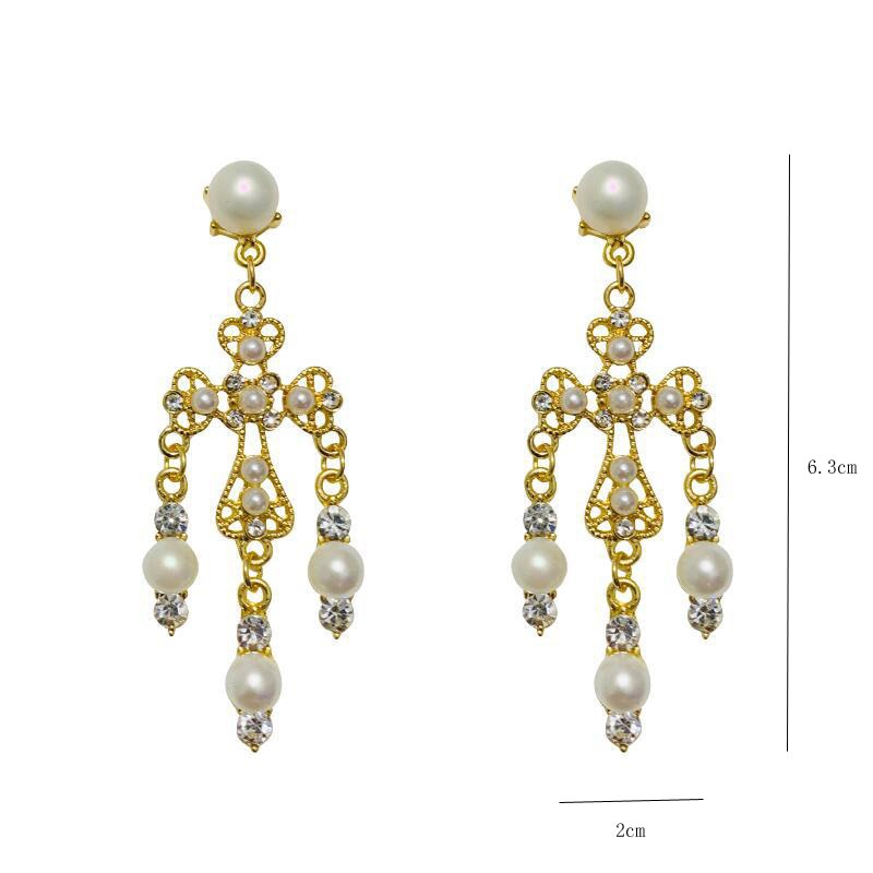 Big Cross Pearl Drop Long Earrings