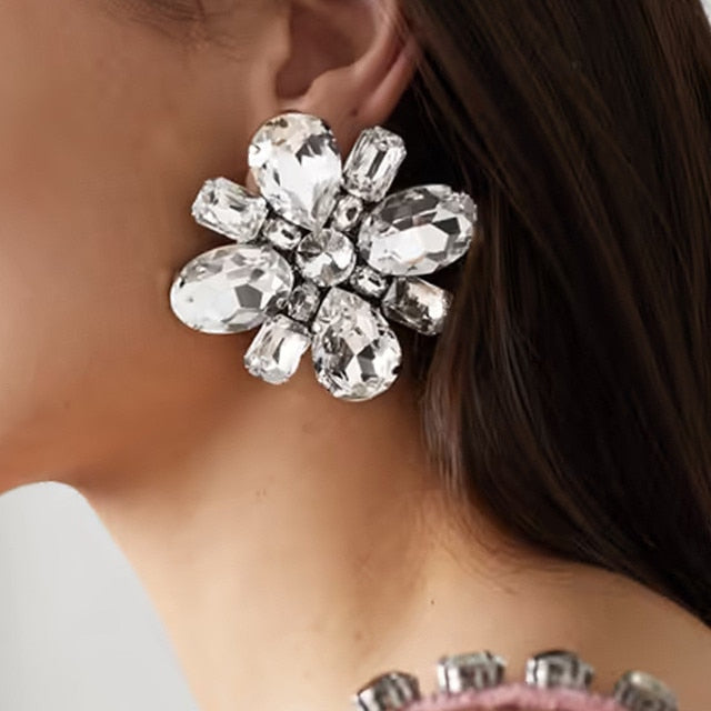 Exaggerated Dangle Crystal Geometric Flowers Stud Earrings