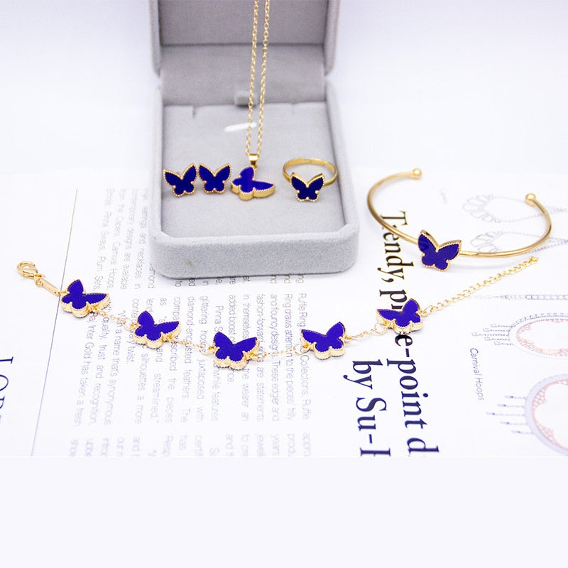 Elegant 5pcs/set Butterfly, Flower, Heart Shape Earrings Necklace Ring & Bracelet