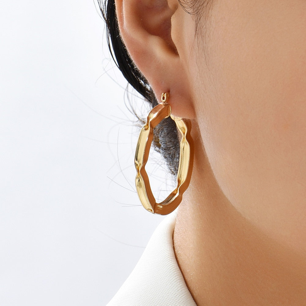 Geometric Hoop Texture Twisted Chunky Earring