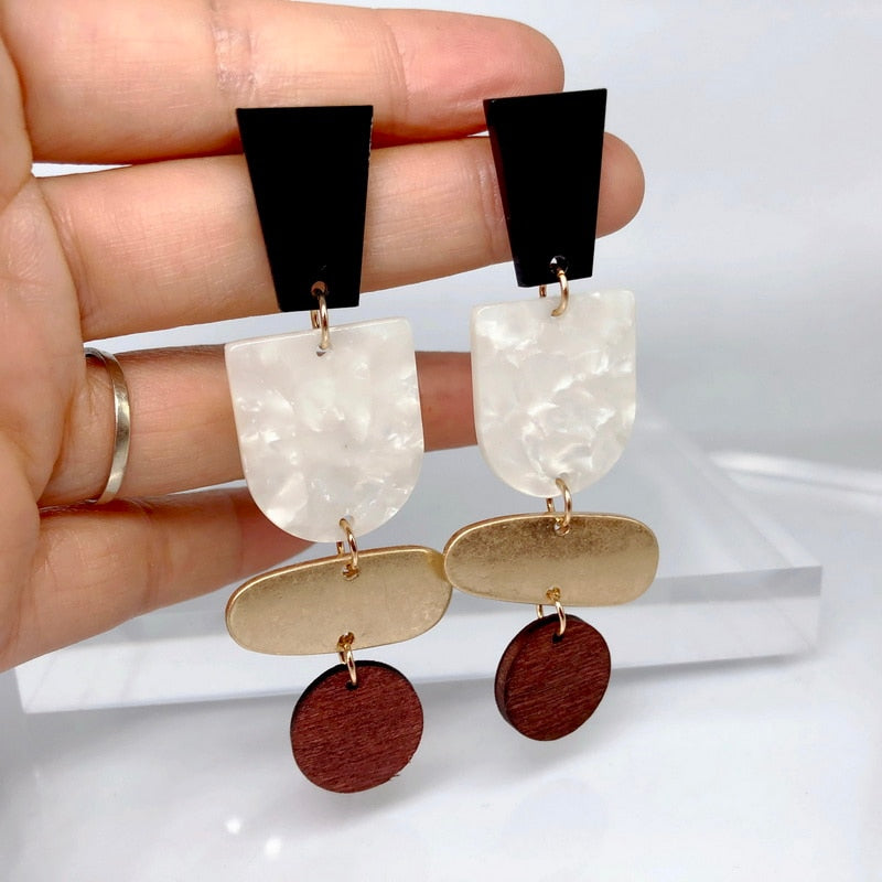 Fashion Acrylic Wood Alloy Long Dangle Earrings