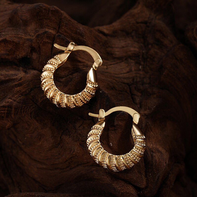 Geometric Hoop Texture Twisted Chunky Earring