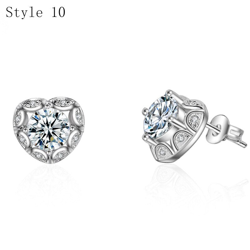 925 Sterling Silver with Zircon Stone Various Stud Earrings