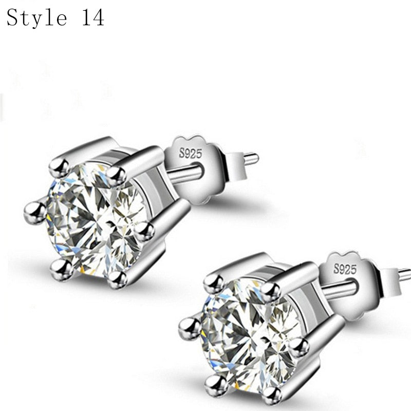 925 Sterling Silver with Zircon Stone Various Stud Earrings