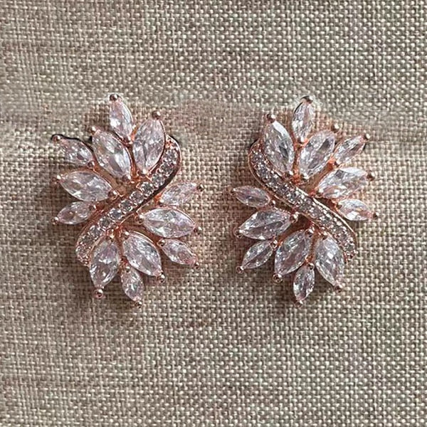 Luxury Olive Branch Cubic Zirconia Stud Earrings