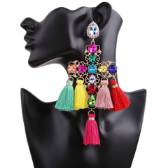 Long Statement Tassel Rhinestone Drop Earrings