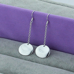 Smooth Bump Round Long Drop Earrings 925 Sterling Silver