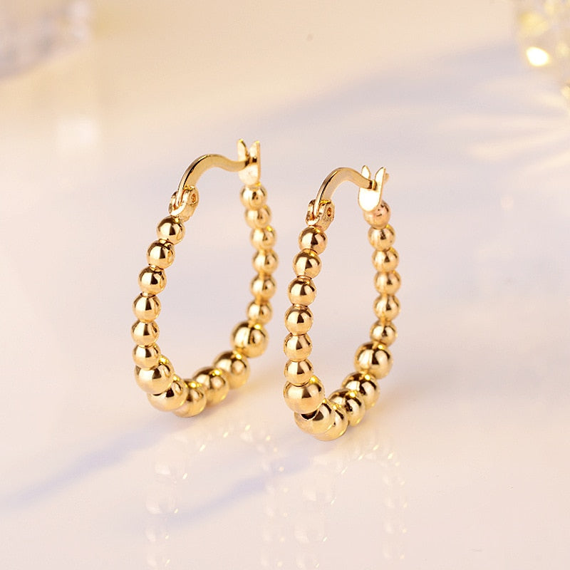 Gold Plated Bead Hoop Earrings