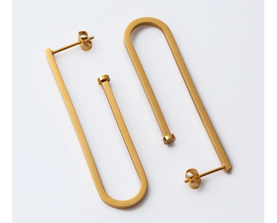 Geometric Big Clips Earrings Gold color Stainless steel