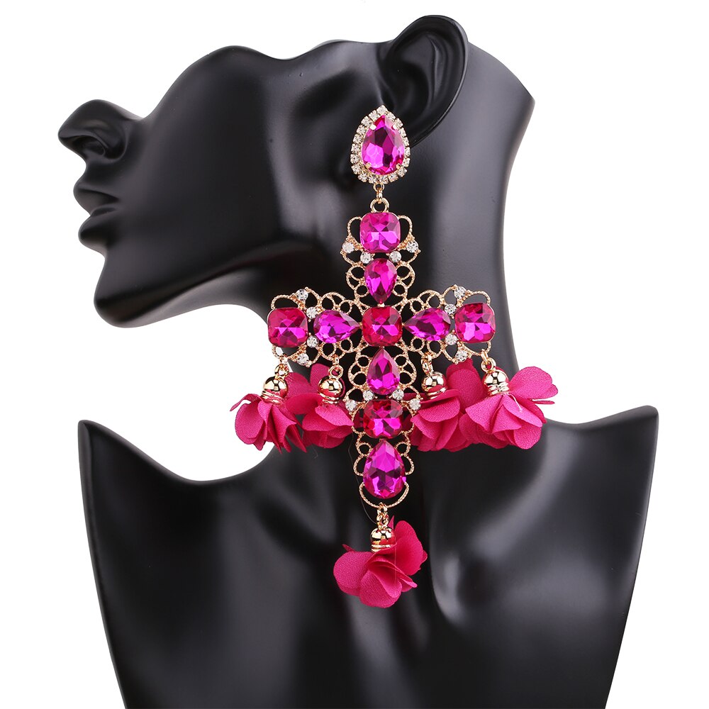 Long Statement Tassel Rhinestone Drop Earrings