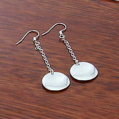 Smooth Bump Round Long Drop Earrings 925 Sterling Silver