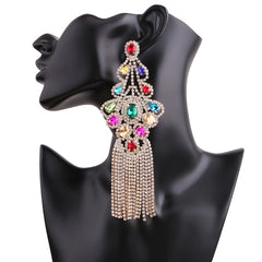 Long Statement Tassel Rhinestone Drop Earrings