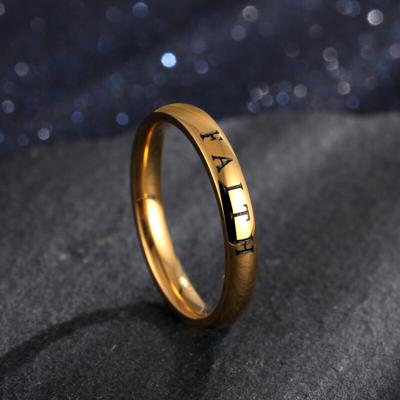 Stainless Steel Engraved Love Hope Faith Letter Rings