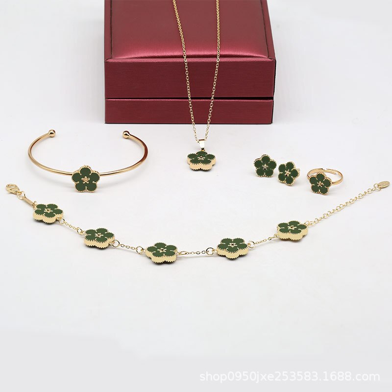 Elegant 5pcs/set Butterfly, Flower, Heart Shape Earrings Necklace Ring & Bracelet