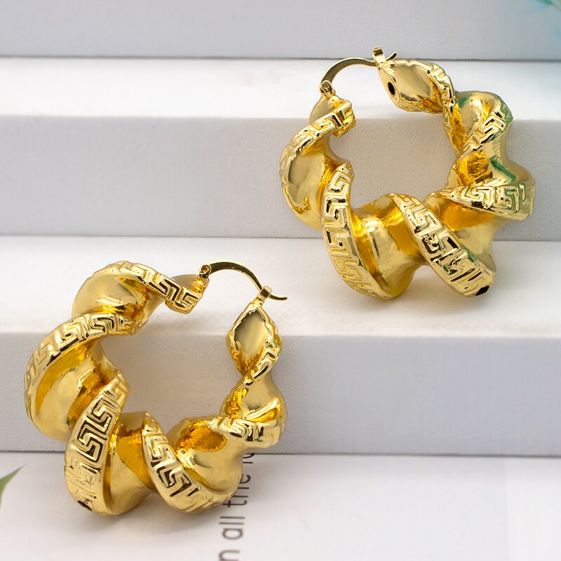 Statement Big Twist Hoop Earrings 24K Gold Plated