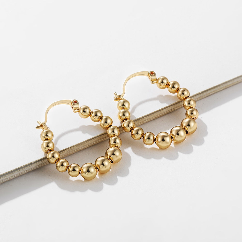 Gold Plated Bead Hoop Earrings