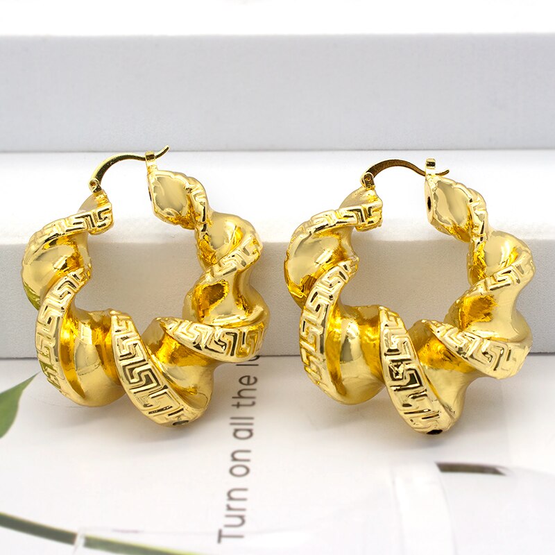 Statement Big Twist Hoop Earrings 24K Gold Plated