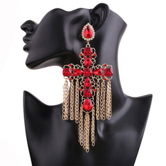 Long Statement Tassel Rhinestone Drop Earrings