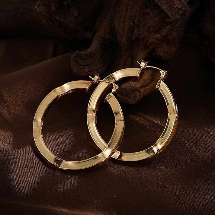 Geometric Hoop Texture Twisted Chunky Earring