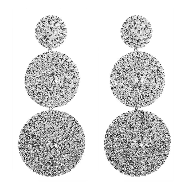 Sparkling Rhinestone Flower Drop Statement Earrings