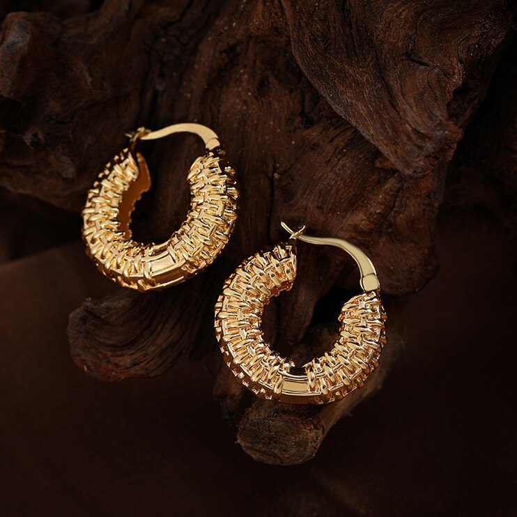 Geometric Hoop Texture Twisted Chunky Earring